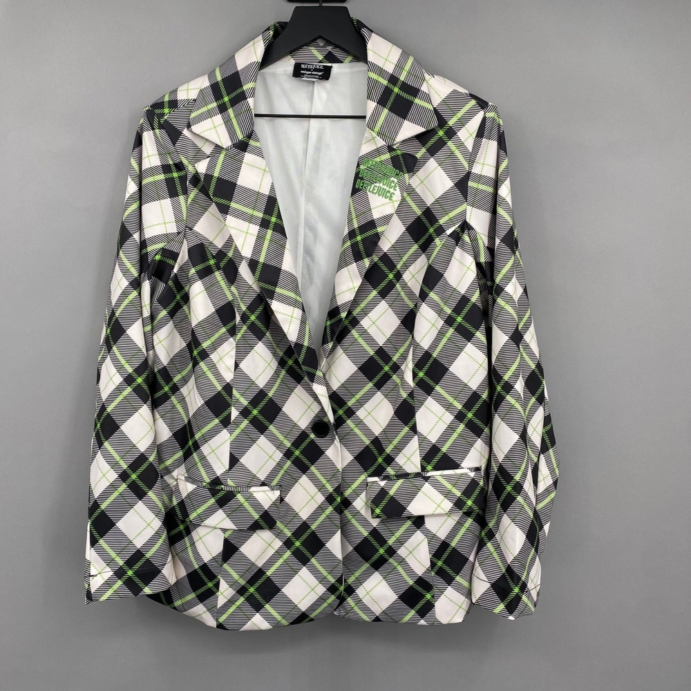 Unique Vintage Beetlejuice Blazer Women 1X Black White Green Plaid Cosplay Fun‎